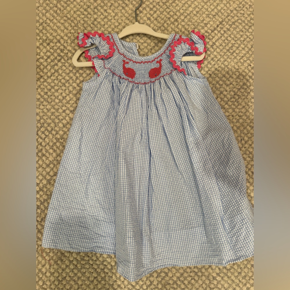 Blue Gingham Dress with Red Accents